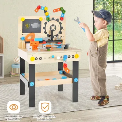 Produktbild von Holzwerkbank für Kinder mit Tafel und 81 Zubehörteilen