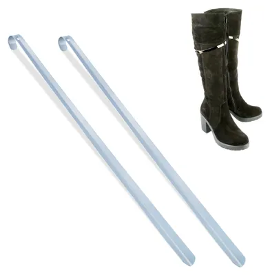 Produktbild von Relaxdays Schuhlöffel lang, 2er Set, 70 cm, Schuhanzieher Metall, stabil, zum Aufhängen, Anziehhilfe für Schuhe, silber