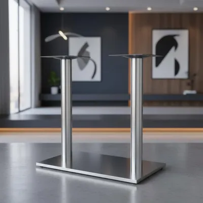 A product shot of a double table leg in a modern interior.