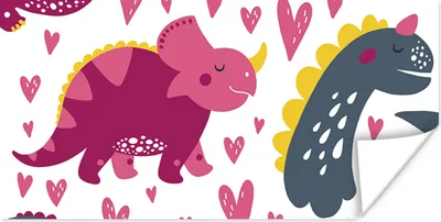 Produktbild von MuchoWow® Poster Dino - Herz - Muster - Rosa - Mädchen - Dinosaurier 40x20 cm - Poster für die Wand - Poster Schlafzimmer