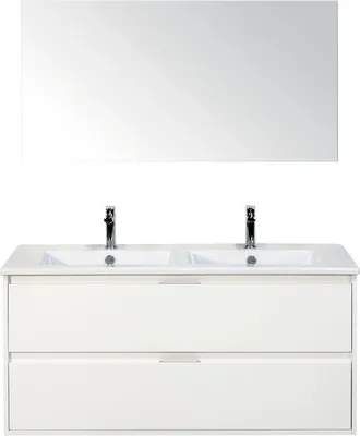 Produktbild von Sanox Badmöbel-Set Porto BxHxT 121 x 170 x 51 cm Frontfarbe weiß mit Doppel-Waschtisch Keramik weiß, Waschtischunterschr