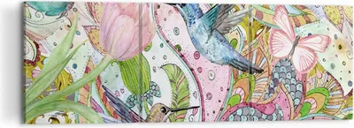 Produktbild von Bild auf Leinwand - Leinwandbild - Vogel Schmetterling Blume - 120x40cm - Wand Bild - Wanddeko - Leinwanddruck - Bilder - Kunstdruck - Wanddekoration - Leinwand bilder - Wandkunst - CA120x40-4065