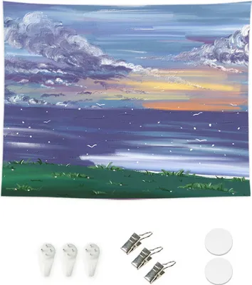 Image de Tapisserie avec vue naturelle, tapisserie murale, tapisserie murale, flore, ciel, décoration esthétique de chambre à coucher, tapisserie botanique (200cm x 150cm,couleur 2)