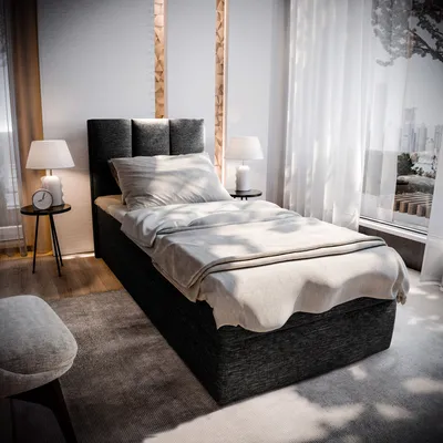 Produktbild von Masseno Boxspringbett MERIL 80 80x200 cm Komplett-Set mit Bonell Matratze und Topper, Polsterbett mit Bettkästen -Schwarz, SAWANA 14