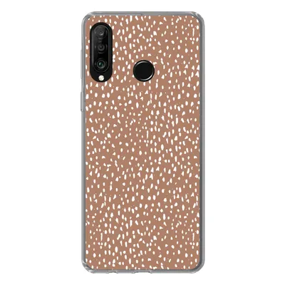 Produktbild von MuchoWow® Handyhülle Schutzhülle Hülle für Huawei P30 Lite Polka dots - Weiß - Braun Silikon Softcase Handy Hülle - Handyhülle