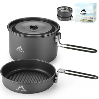 Obrázek produktu pro Sada nádobí pro kempování, lehká nepřilnavá hliníková pánev o objemu 3,3 litru a grilovací pánev o průměru 20 cm