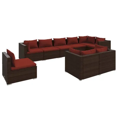 Produktbild von vidaXL 9-tlg. Garten-Lounge-Set mit Kissen Poly Rattan Braun