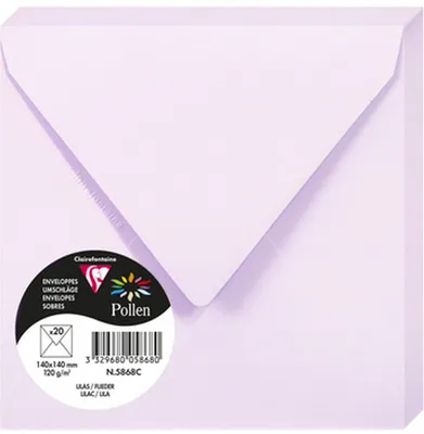 Zdjęcie produktu dla Koperty Clairefontaine w kolorze liliowym, 140 x 140 mm, gramatura 120 g, 20 sztuk