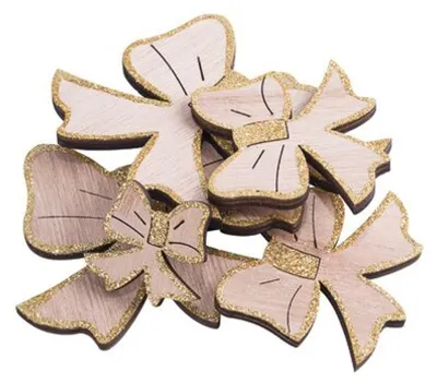 Immagine prodotto di Set da 12 fiocchi in legno con glitter dorati da 9, 6,5 e 4 cm - Decorazioni natalizie -