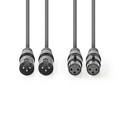 Produktbild von Nedis Balanced Audio-Kabel - 2x XLR 3-Pin Stecker - 2x XLR 3-Pin Buchse - Vernickelt - 3.00 m - Rund - PVC - Dunkelgrau - Kartonhülle