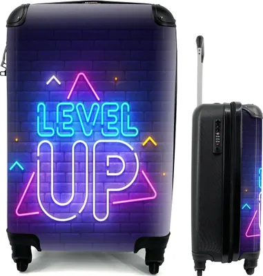 Produktbild von MuchoWow® Koffer Handgepäck Trolley Rollkoffer Kleine Reisekoffer mit 4 Rollen - Spiele - Neon - Level Up - Zitate - Spiele - Cabin Size < 55x40x23 cm & 55x40x20 cm - Fotokoffer - Kabinenkoffer - Boardgepäck - Reise-Box - Reisekoffer - Reisegepäck - Koffer mit Bild - Trolley für Kinder