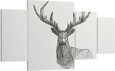 Produktbild von Bild auf Leinwand - Leinwandbild - 4 Teile - Hirsch Skizze Skandinavisch - 160x90cm - Wand Bild - Wanddeko - Wandbilder - Leinwanddruck - Bilder - Wanddekoration - Leinwand bilder - DL160x90-4950