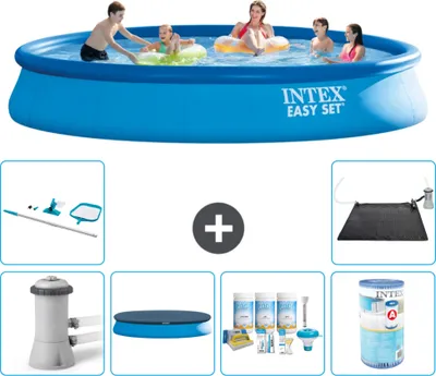 Immagine prodotto di Piscina gonfiabile rotonda Easy Set di Intex - 457 x 84 cm - blu - inclusa copertura della pompa - pacchetto di manutenzione - filtro - kit di pulizia - tappeto solare