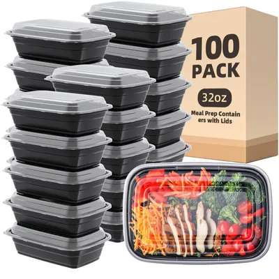 Image de Omgoods - 100 récipients de préparation de repas avec couvercle, adaptés au micro-ondes
