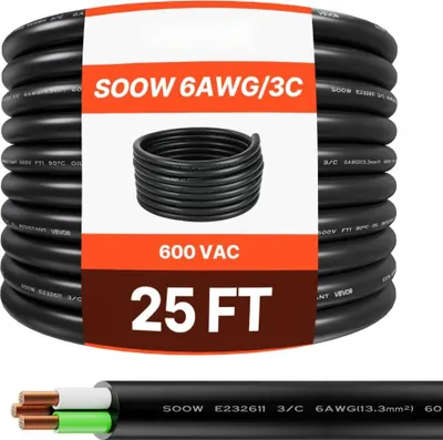 Produktbild von 7,62m 6AWG Kupferstromkabel - Elektrokabel Verlängerungskabel - Draht 600V