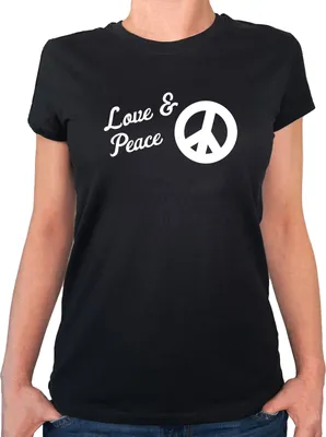 Produktbild von Huuraa Damen T-Shirt Love & Peace L Black Bio Baumwolle Fairtrade Damenshirt Geschenkidee