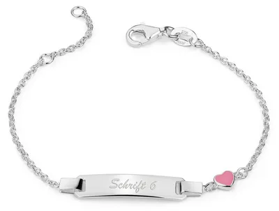 Produktbild von Kinder Gravur Armband Herz rosa - 925 Silber Identarmband Mädchen personalisierbar SA-46-Rosa