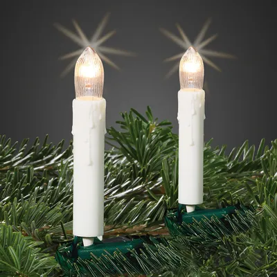 Produktbild von Hellum LED Weihnachtsbaum Lichterkette Innen, 16 weiße Christbaumkerzen mit Wachstropfenoptik, 6m beleuchtet, grün, Steckerbetrieb