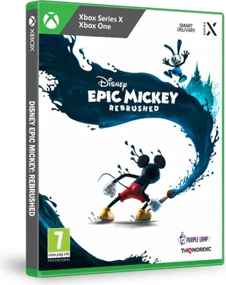 The image shows the front cover of a video game case for Disney Epic Mickey: Rebrushed on Xbox.