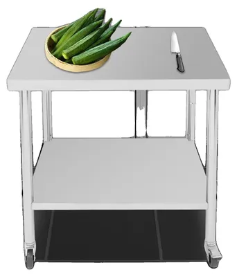 Obrázok produktu pre Nerezová pracovná doska, hrúbka dosky 5 cm, priemer rúr 5 cm, robustná konštrukcia, vybavená kolieskami, vhodná pre domáce aj komerčné použitie