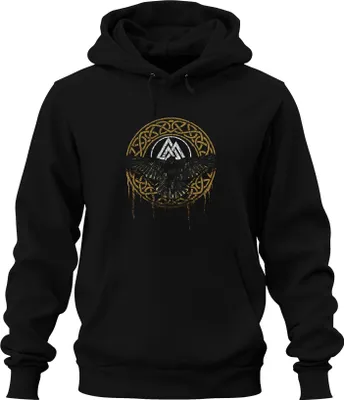 Obrázek produktu pro Viking Raven Valknut Symbol severské mytologie Runic Circle Uni mikina s kapucí, černá, M