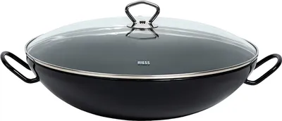 Produktbild von Riess Wok mit Glasdeckel Ø36cm Servierpfanne mit zwei Griffen Emaille schwarz