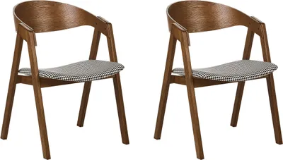 Produktbild von BELIANI Esszimmerstuhl 2er Set Schwarz-Weiß Stoffbezug Dunkle Holzbeine Hohe Rückenlehne Retro Klassisches Design für Wohnzimmer Esstisch Gastronomie
