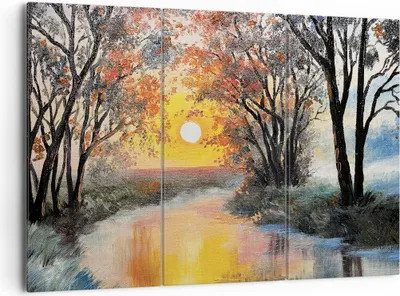 Produktbild von Bild auf Leinwand - Leinwandbild - 3 Teile - Fluss Sonne Bäume - 165x110cm - Wand Bild - Wanddeko - Wandbilder - Leinwanddruck - Bilder - Wanddekoration - Leinwand bilder - Wandbild - CE165x110-4190