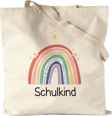 Produktbild von Schulkind Jutebeutel Stoffbeutel Canvas  Einschulungsgeschenk Grundschule 1. Klasse Schulstart Sterne Regenbogen