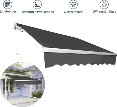 Produktbild von Izrielar Markise 300 x 250 cm Beschattung Terrasse & Balkon - Gelenkarmmarkise mit Kurbel & Halterung Sonnenschutz Balkonmarkise Gelenkmarkise Grau