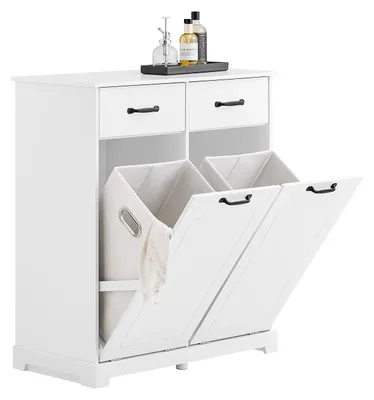 Produktbild von Wäschekorb-Schrank - Badezimmer-Aufbewahrungsschrank - Kleiner Badezimmer-Schrank - Badezimmerschränkchen - Wäschekorb-Schrank - Weiß - Kompakt und platzsparend