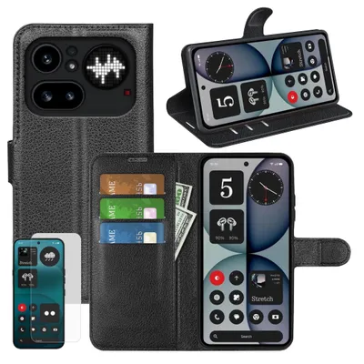 Immagine prodotto di Set custodia per cellulare e vetro protettivo Nothing Phone 4a Pro: custodia a libro tipo portafoglio + vetro temperato 9H