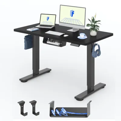 Produktbild von FLEXISPOT QE1 Höhenverstellbarer Schreibtisch 120x60cm EINTEILIGE TISCHPLATTE, 4 Memory-Funktion Antikollisionsschutz, Haken, Kabelmanagement(Schwarz)