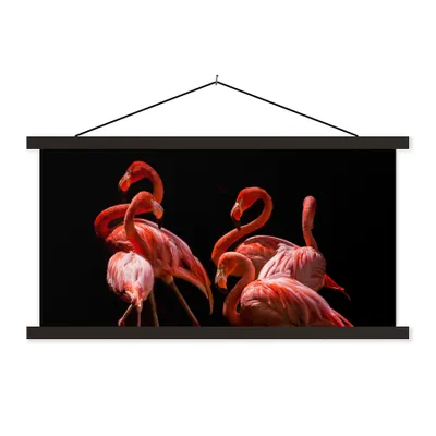 Produktbild von MuchoWow® Textilposter Flamingos - Vögel - Federn - Schwarz 150x75 cm mit schwarzem Rahmen - Posterleiste