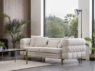 Produktbild von Weißer Dreisitzer Luxus 3-Sitzer Wohnzimmer Designer Sitzmöbel Sofas