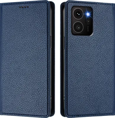 Obrázek produktu pro Kožené pouzdro pro HMD Skyline, Litschi kůže, peněženkové pouzdro s přihrádkami na karty a stojánkem Modrý
