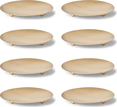 Produktbild von Novaliv 8er-Set Kerzenhalter GOLD 3 Füße 12cm Kerzenteller Teelichter Kerzenhalter Dekoteller rund Adventskranzkerzenhalter Tischdekoration für Stumpenkerzen Kerzenpin Metall Weihnachten