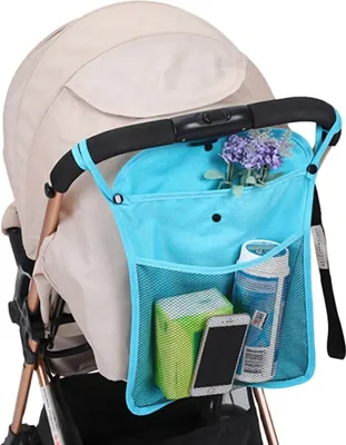 Produktbild von Kinderwagen Organizer Kinderwagentasche Buggy Tasche Getränkehalter Wickeltasche 34 x 30cm Oxford-Stoff Blau