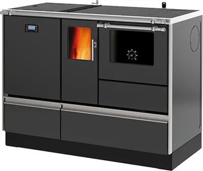Produktbild von Pelletofen mit Brennofen (4,8 kW) + Boiler (15,2 kW) Sannover 20 kW Anthrazitgrau