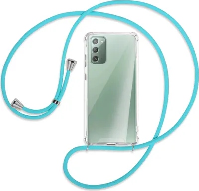 Produktbild von Handykette Backcover-Schutzhülle mit Band (Metall silberfarben) für Samsung Galaxy Note20 4G/5G (N980,N981) - türkis