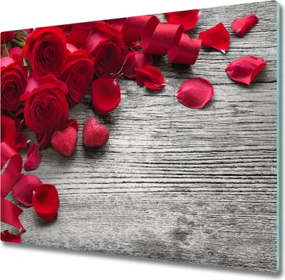 Produktbild von Glas Herdabdeckplatte 60x52 cm Spritzschutz Glasabdeckplatte Schneidebrett Rote Rosen