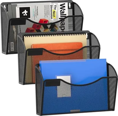 Immagine prodotto di Portadocumenti metallico in formato A4, organizer da parete, 3 scomparti, nero