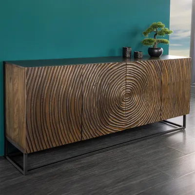 Produktbild von riess-ambiente Sideboard ZEN CIRCLES 160cm dunkelbraun schwarz massives Mangoholz Metall 3D-Front 2 Türen