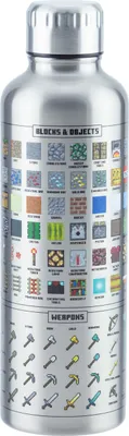 Produktbild von Paladone Minecraft Metal Water Bottle, 500 ml, Tägliche Nutzung, Edelstahl, Edelstahl, Schraubdeckel, Edelstahl