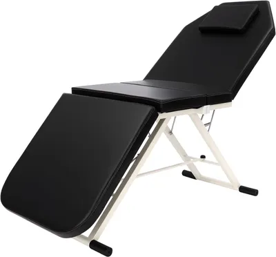 Obrázok produktu pre Sklopná masážna stolička – Prenosná stolička na ošetrenia – Profesionálne masáže – Nastaviteľná opierka chrbta – 182 x 60 x 61 cm – Čierna
