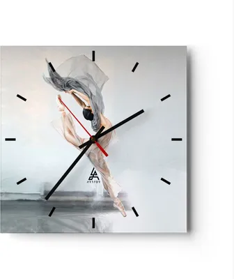 Produktbild von Wanduhr - Quadrat - Glasuhr - Tanz Frau Ballerina - 40x40cm - Schleichendes Uhrwerk - Lautlos - zum Aufhängen bereit - Dekoration Modern - Wanddekoration aus Glas - C3AC40x40-5030