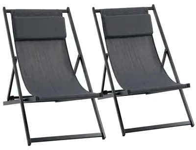 Produktbild von Set aus 2 klappbaren Aluminium-Sonnenliegen mit 5-fach verstellbarer Rš¹ckenlehne und Kopfstš¹tze, 60 x 100 x 85 cm, Grau