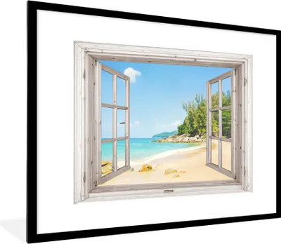 Produktbild von MuchoWow® Gerahmtes Poster Aussicht - Strand - Sand 80x60 cm - Poster mit Schwarzem Bilderrahmen Wandposter Rahmen Foto Bilder - Schlafzimmer-Dekorationen - Fotoposter
