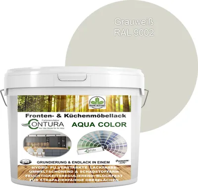 Produktbild von 2 Liter + Anlauger - Contura Küchenmöbellack RAL Möbellack SEIDENMATT SET Möbelfarbe Holzlack Buntlack Küchenlack - RAL 9002 Grauweiß
