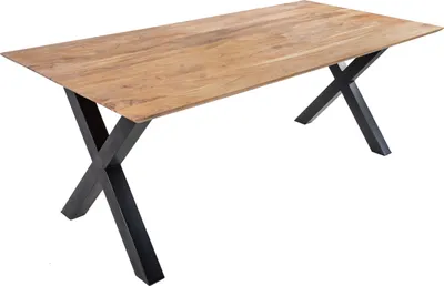 Produktbild von Esstisch 180x90 cm Akazie massiv eichenfarben schweizer Kante X-Gestell schwarz DEAN